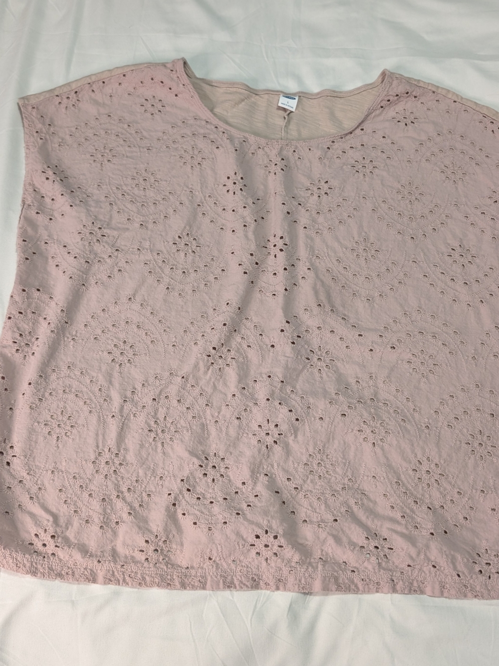 Old Navy Pink Floral Eyelet Embroidered Round Neck Sleeveless Knit Top Size L